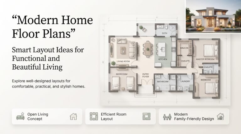 Modern home floor plan featuring an open living room, kitchen, bedrooms, bathrooms, laundry area and family-friendly layout.